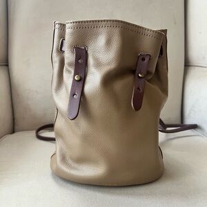 KELSI DAGGER Tan Brown Leather Drawstring Rucksack Mini Backpack